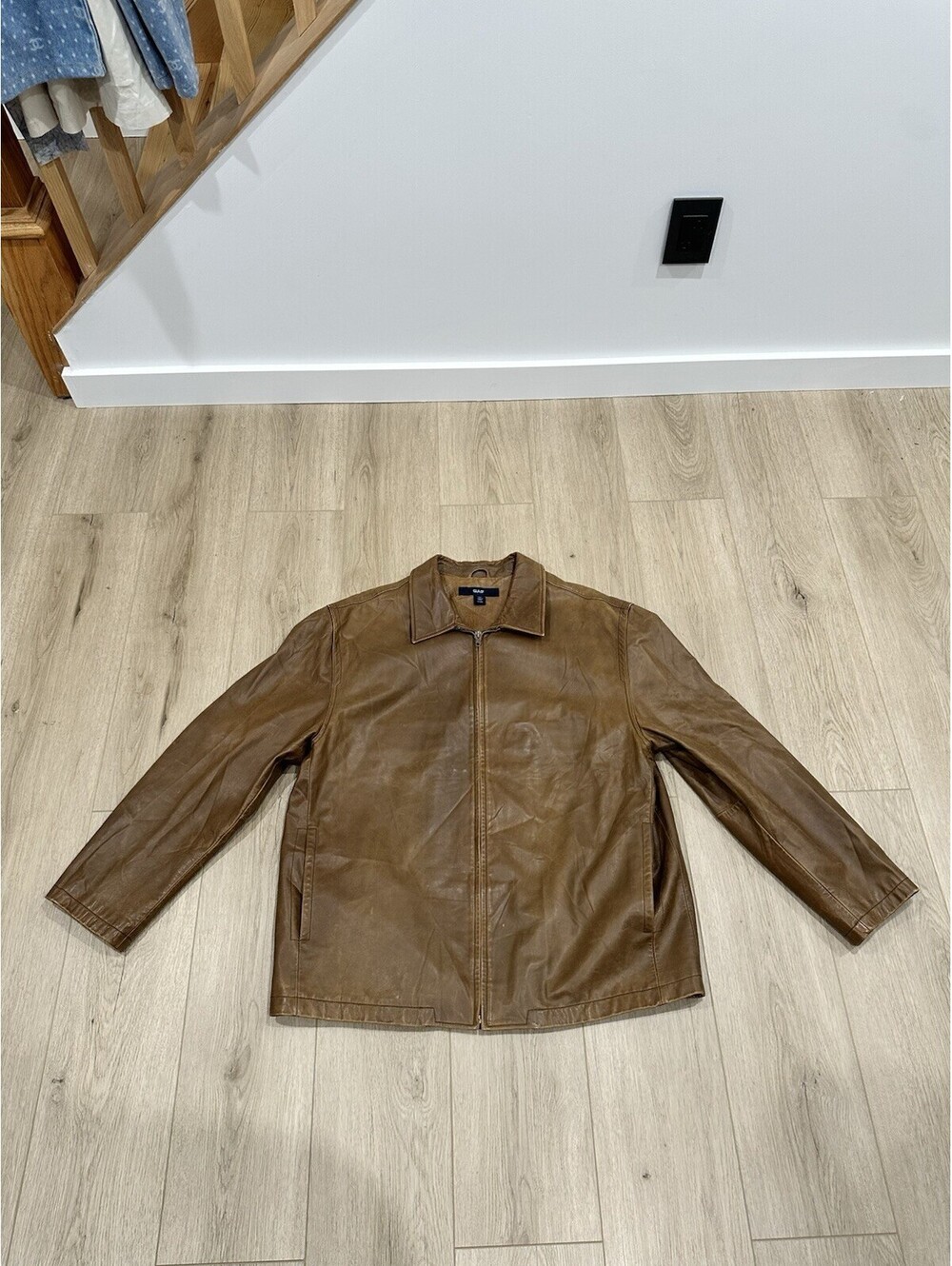 Vintage Y2K GAP Leather Jacket Motorcycle Brown Bomber Size 2XL Distressed